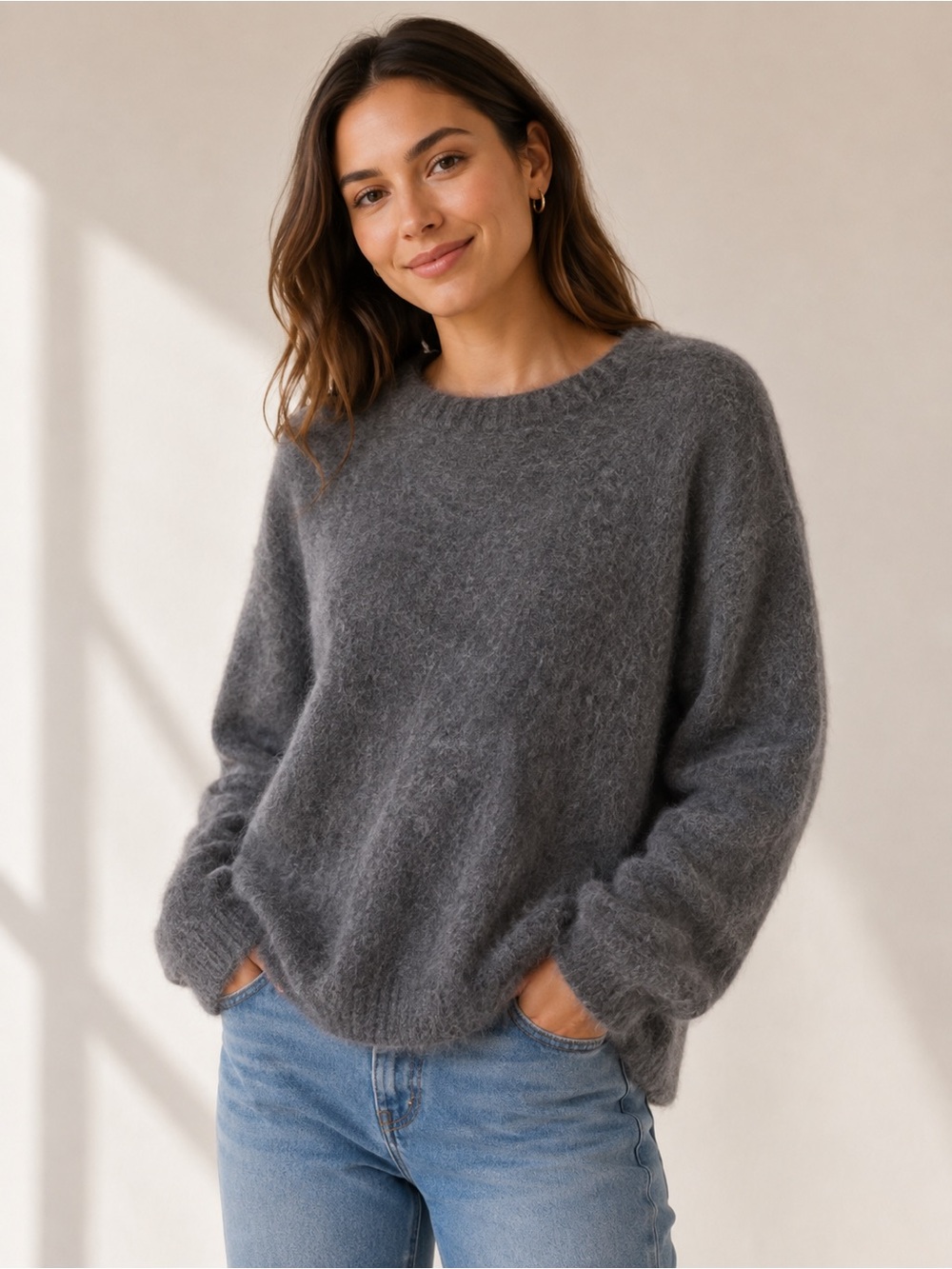 H&M Grey ALPACA WOOL BLEND Fuzzy Crewneck Sweater